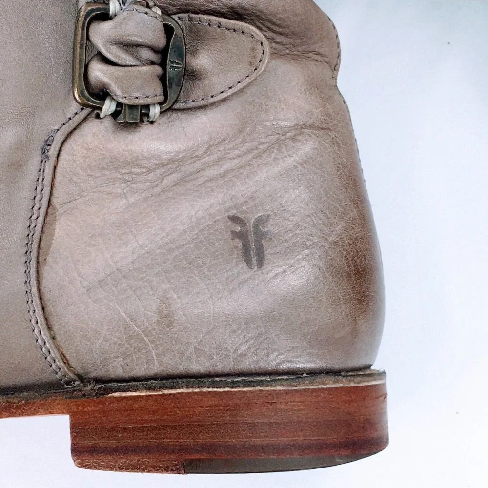 FRYE Womens Tall Riding Boot Paige Grey Leather Buckle Boot Distressed Sz 9 - Picture 7 of 16
